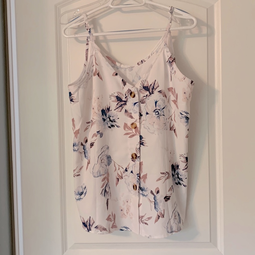 NWOT button down floral white spaghetti strap top